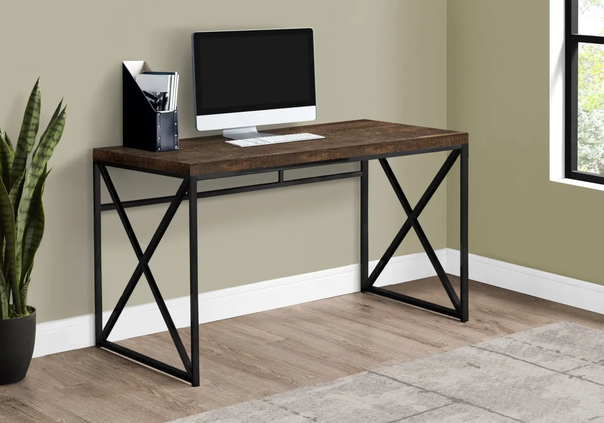 Computer Desk, Home Office, Laptop, Work, Metal, Laminate, Brown, Black, Contemporary, Modern