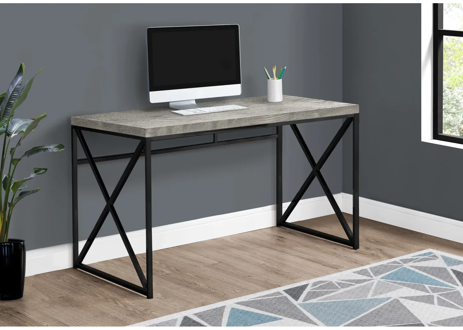 Computer Desk, Home Office, Laptop, Work, Metal, Laminate, Grey, Black, Contemporary, Modern