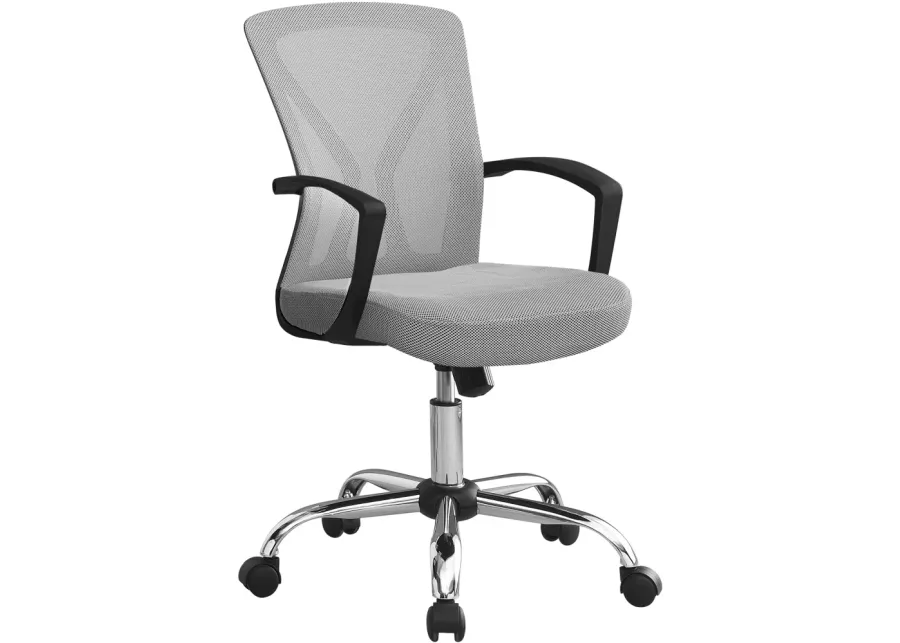 Office Chair, Adjustable Height, Swivel, Ergonomic, Armrests, Computer Desk, Work, Metal, Fabric, Grey, Chrome, Contemporary, Modern