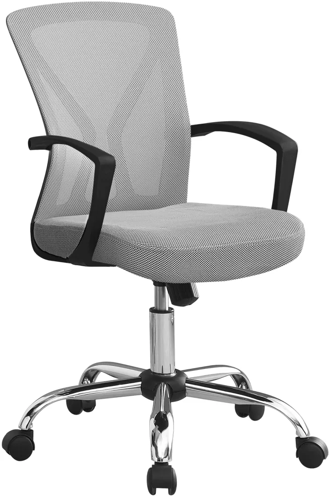 Office Chair, Adjustable Height, Swivel, Ergonomic, Armrests, Computer Desk, Work, Metal, Fabric, Grey, Chrome, Contemporary, Modern