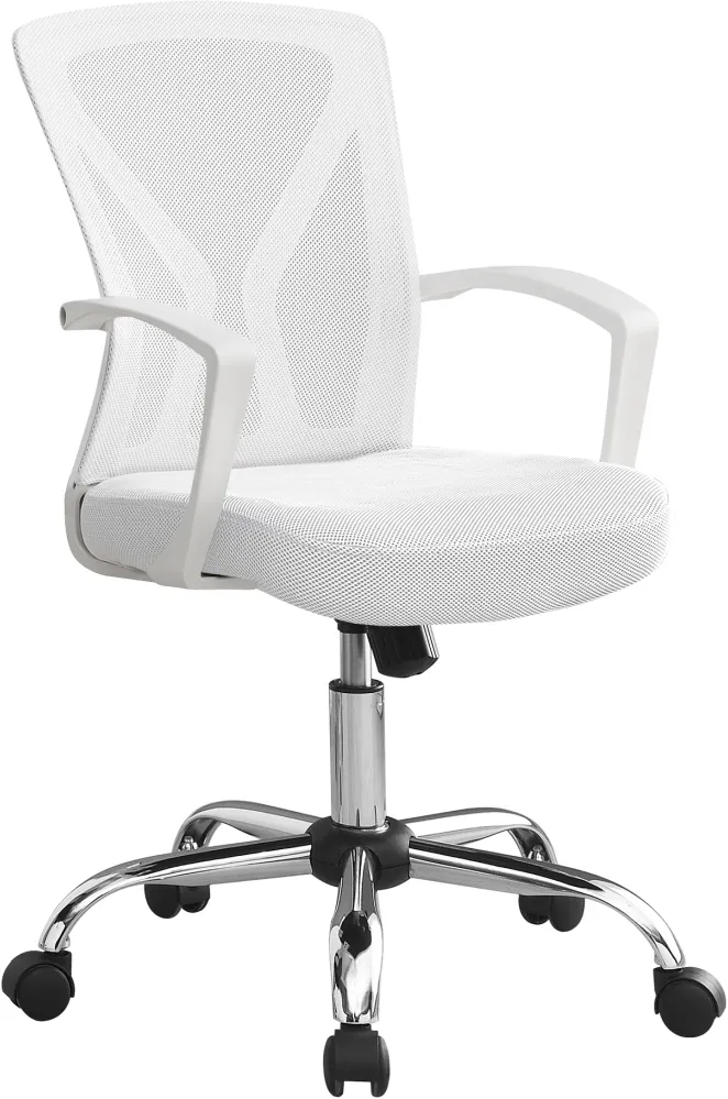 Office Chair, Adjustable Height, Swivel, Ergonomic, Armrests, Computer Desk, Work, Metal, Fabric, White, Chrome, Contemporary, Modern