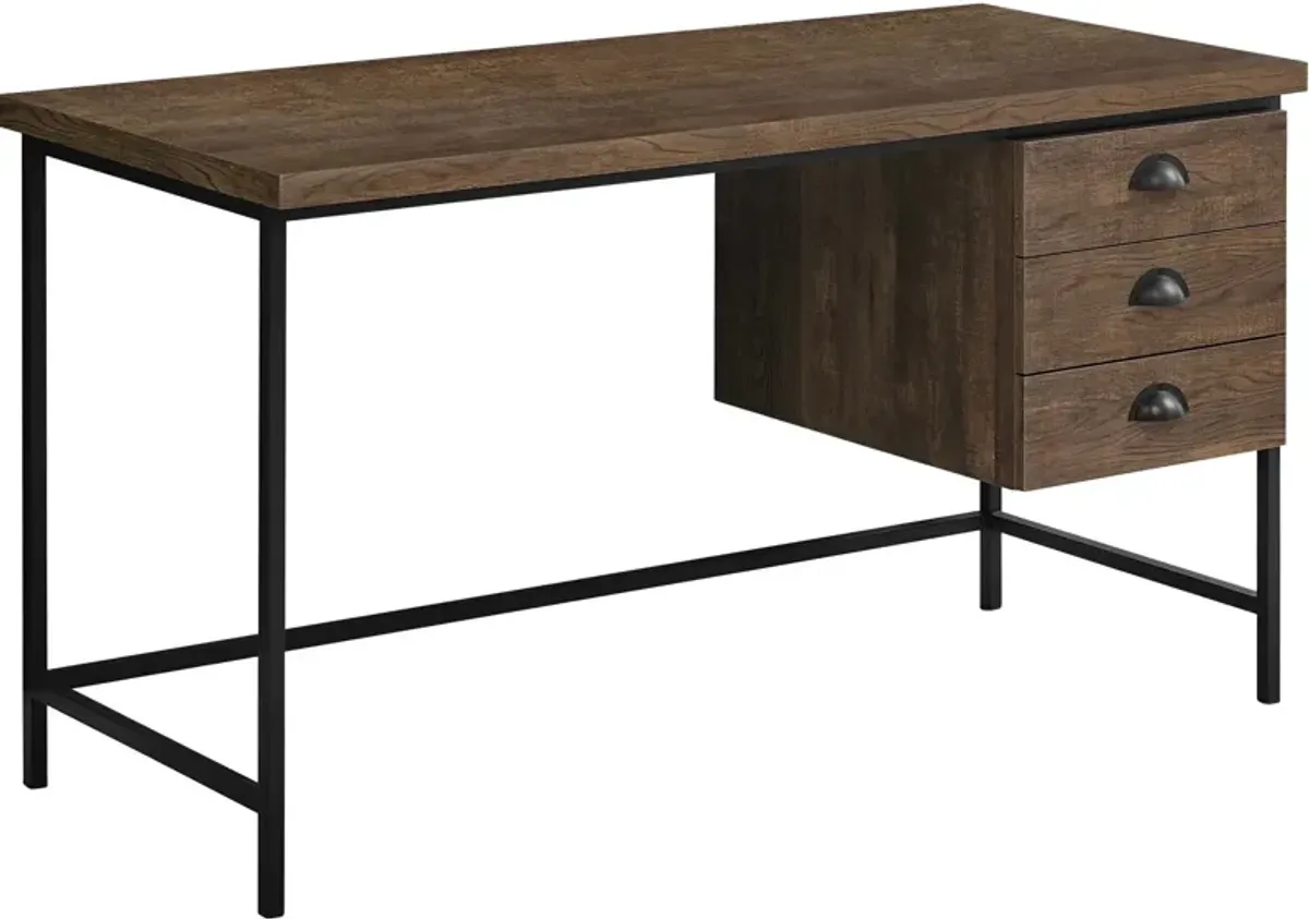 Computer Desk, Home Office, Laptop, Storage Drawers, 55"L, Work, Metal, Laminate, Brown, Black, Contemporary, Modern