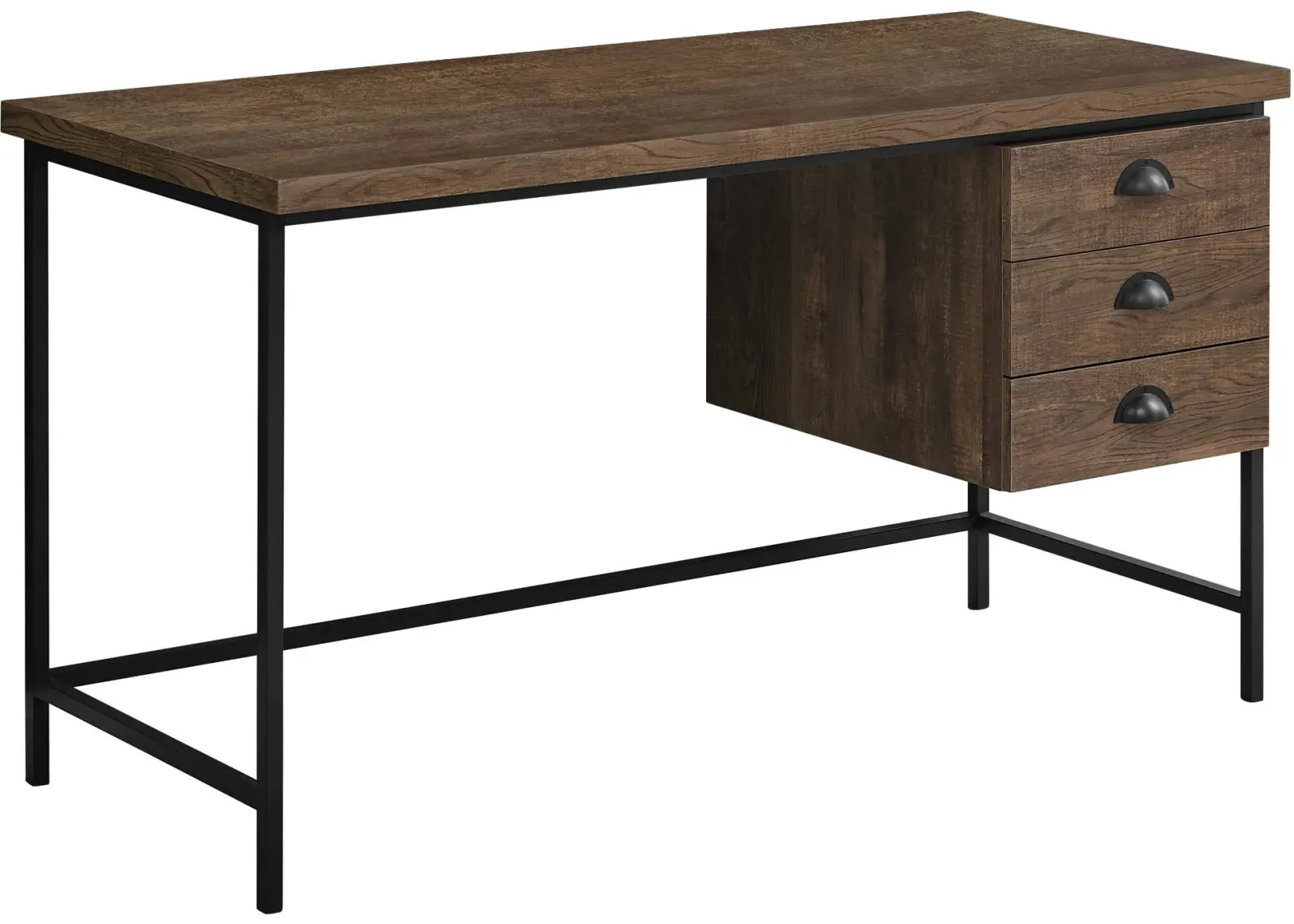 Computer Desk, Home Office, Laptop, Storage Drawers, 55"L, Work, Metal, Laminate, Brown, Black, Contemporary, Modern