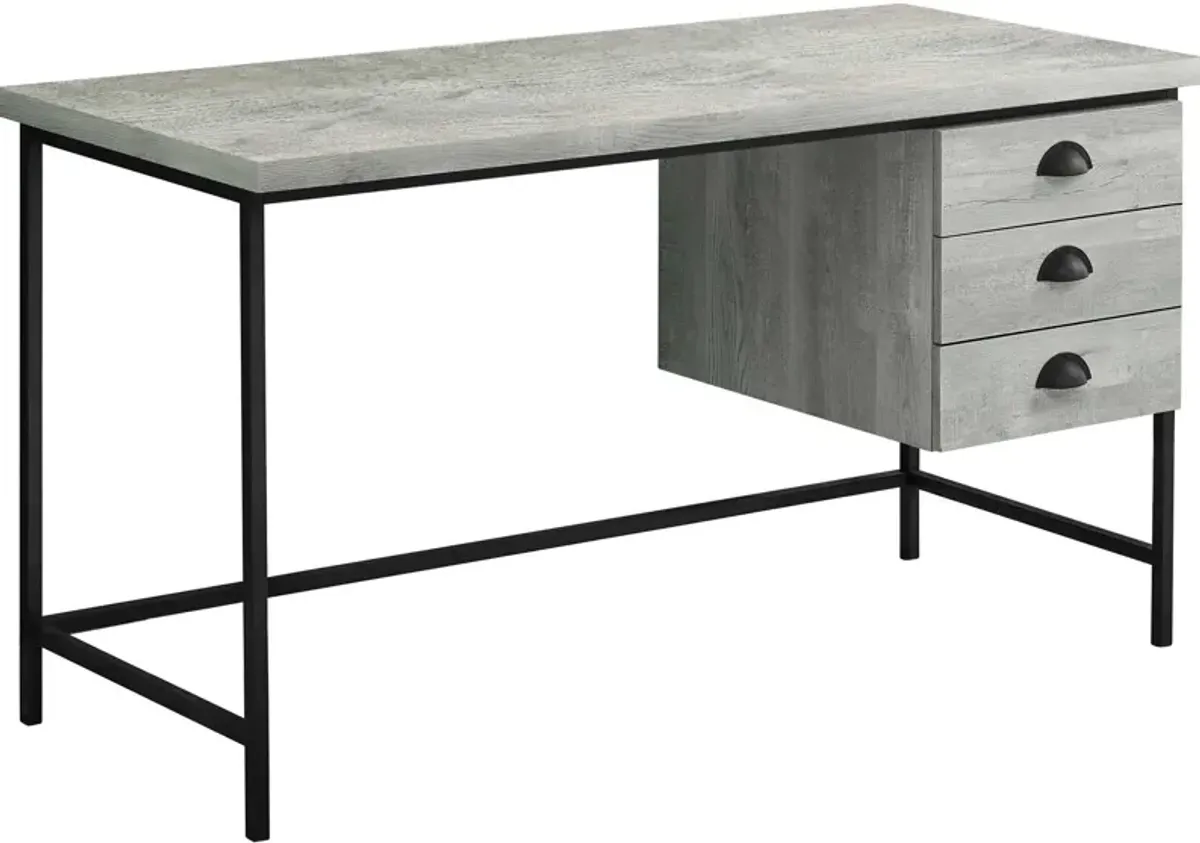 Computer Desk, Home Office, Laptop, Storage Drawers, 55"L, Work, Metal, Laminate, Grey, Black, Contemporary, Modern