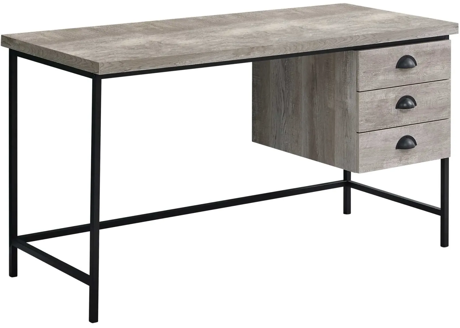 Computer Desk, Home Office, Laptop, Storage Drawers, 55"L, Work, Metal, Laminate, Beige, Black, Contemporary, Modern