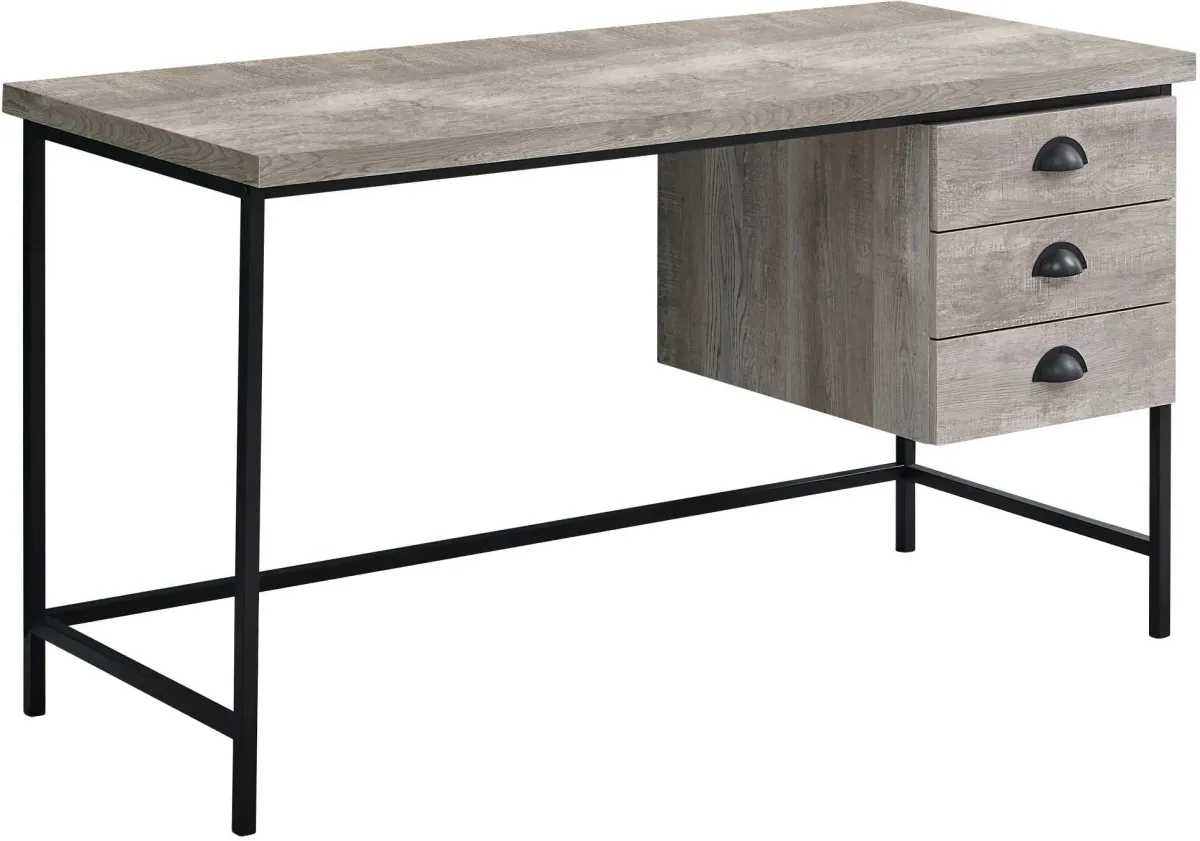 Computer Desk, Home Office, Laptop, Storage Drawers, 55"L, Work, Metal, Laminate, Beige, Black, Contemporary, Modern