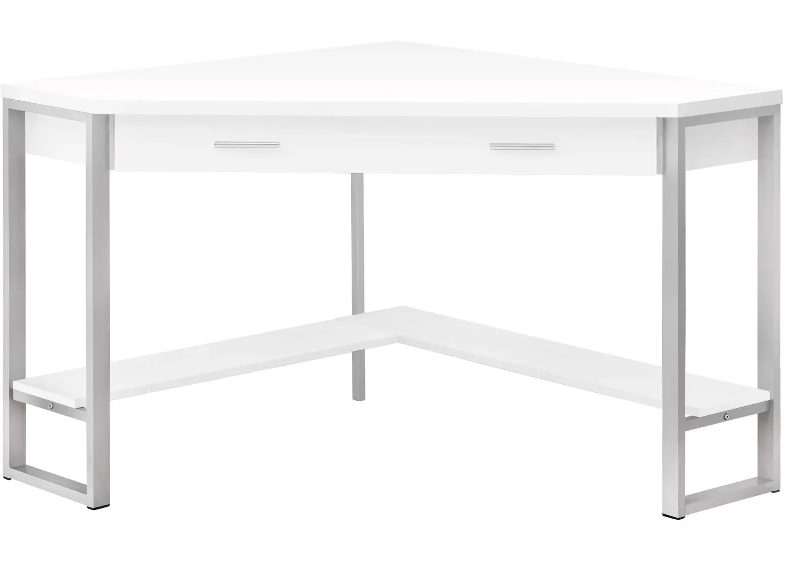 Computer Desk, Home Office, Corner, Storage Drawers, 42"L, Work, Laptop, Metal, Laminate, White, Grey, Contemporary, Modern