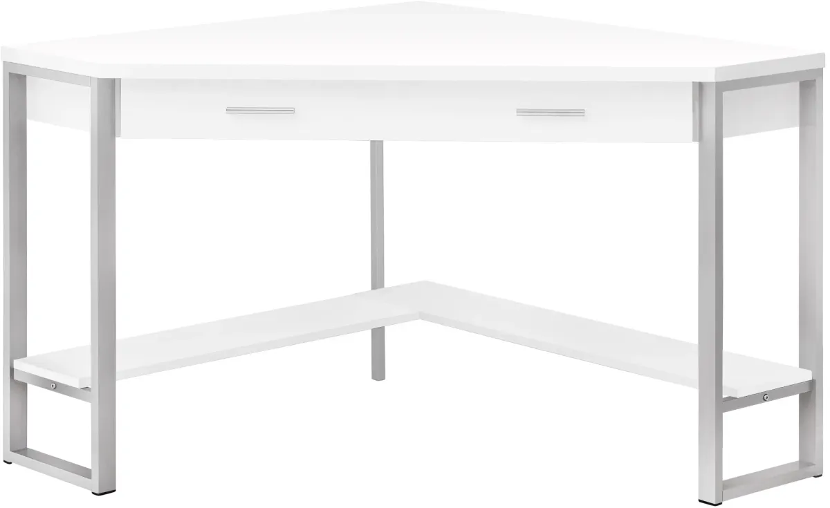 Computer Desk, Home Office, Corner, Storage Drawers, 42"L, Work, Laptop, Metal, Laminate, White, Grey, Contemporary, Modern