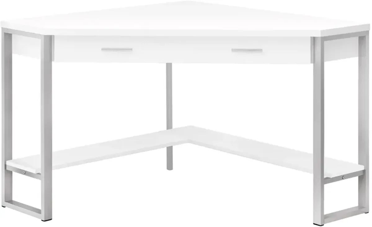 Computer Desk, Home Office, Corner, Storage Drawers, 42"L, Work, Laptop, Metal, Laminate, White, Grey, Contemporary, Modern