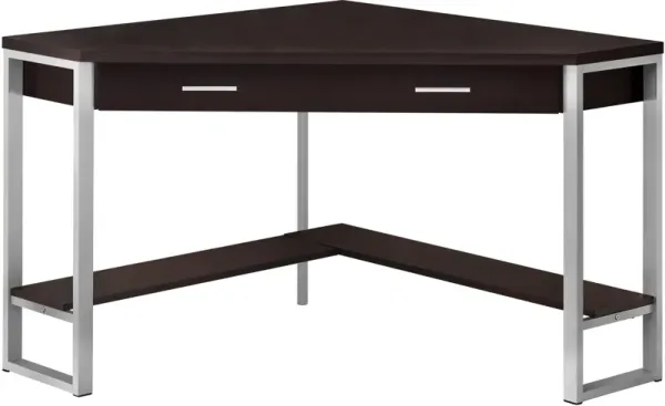 Computer Desk, Home Office, Corner, Storage Drawers, 42"L, Work, Laptop, Metal, Laminate, Brown, Grey, Contemporary, Modern