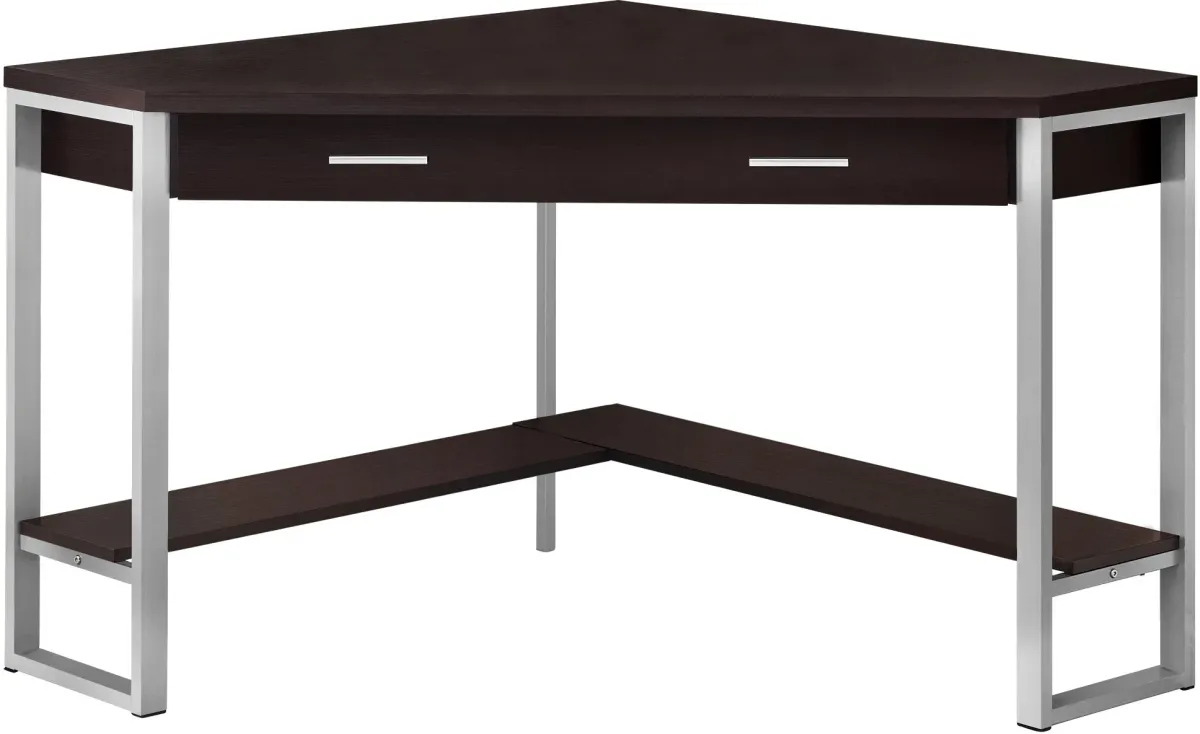 Computer Desk, Home Office, Corner, Storage Drawers, 42"L, Work, Laptop, Metal, Laminate, Brown, Grey, Contemporary, Modern