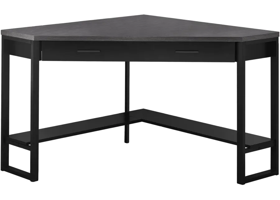 Computer Desk, Home Office, Corner, Storage Drawers, 42"L, Work, Laptop, Metal, Laminate, Black, Grey, Contemporary, Modern