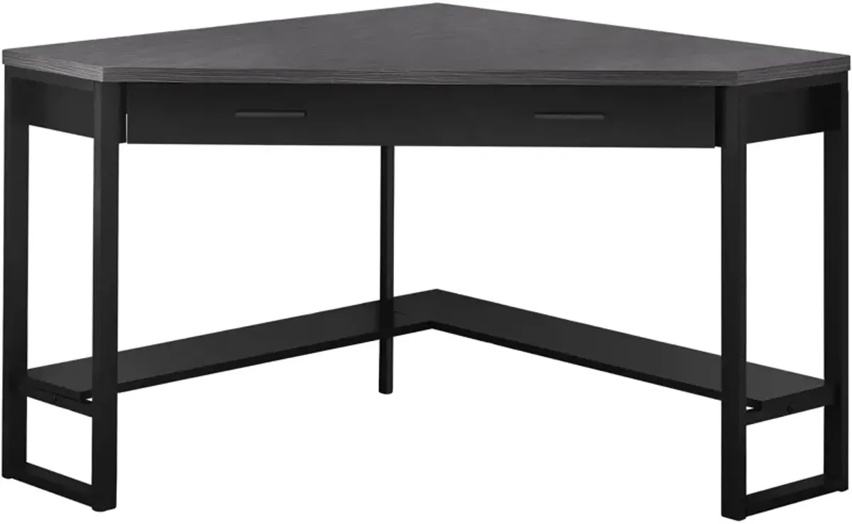 Computer Desk, Home Office, Corner, Storage Drawers, 42"L, Work, Laptop, Metal, Laminate, Black, Grey, Contemporary, Modern