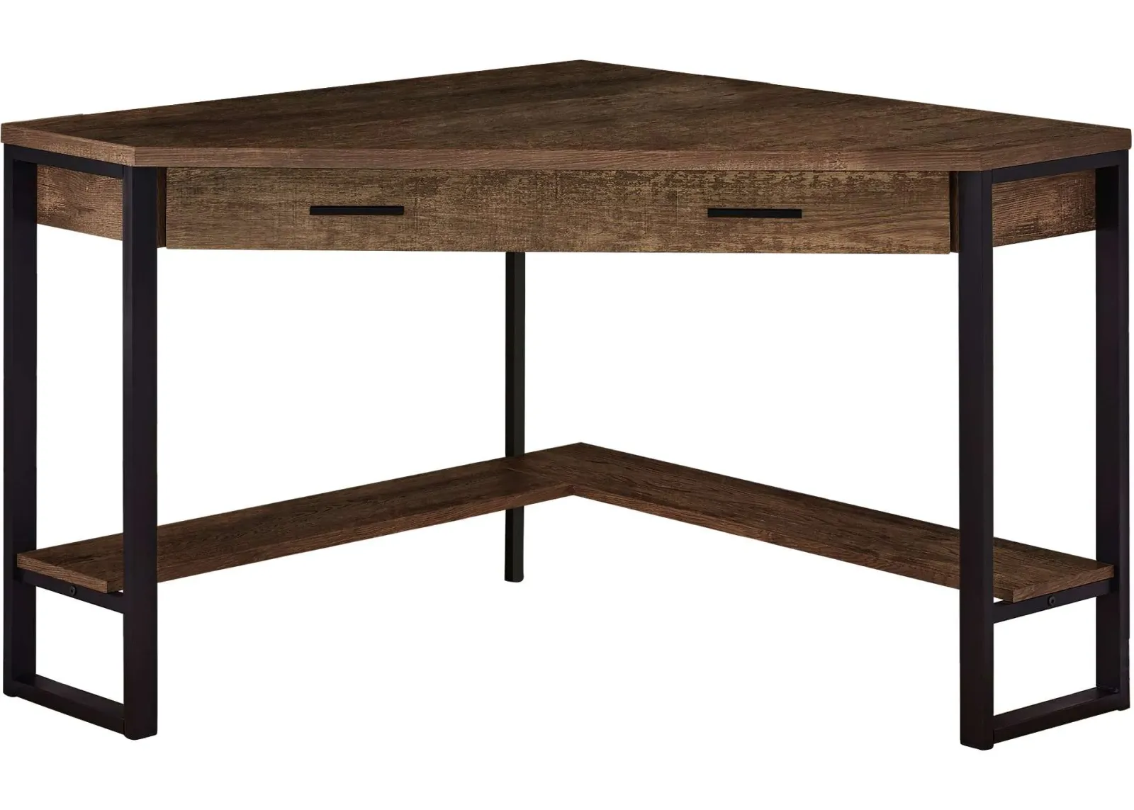 Computer Desk, Home Office, Corner, Storage Drawers, 42"L, Work, Laptop, Metal, Laminate, Brown, Black, Contemporary, Modern