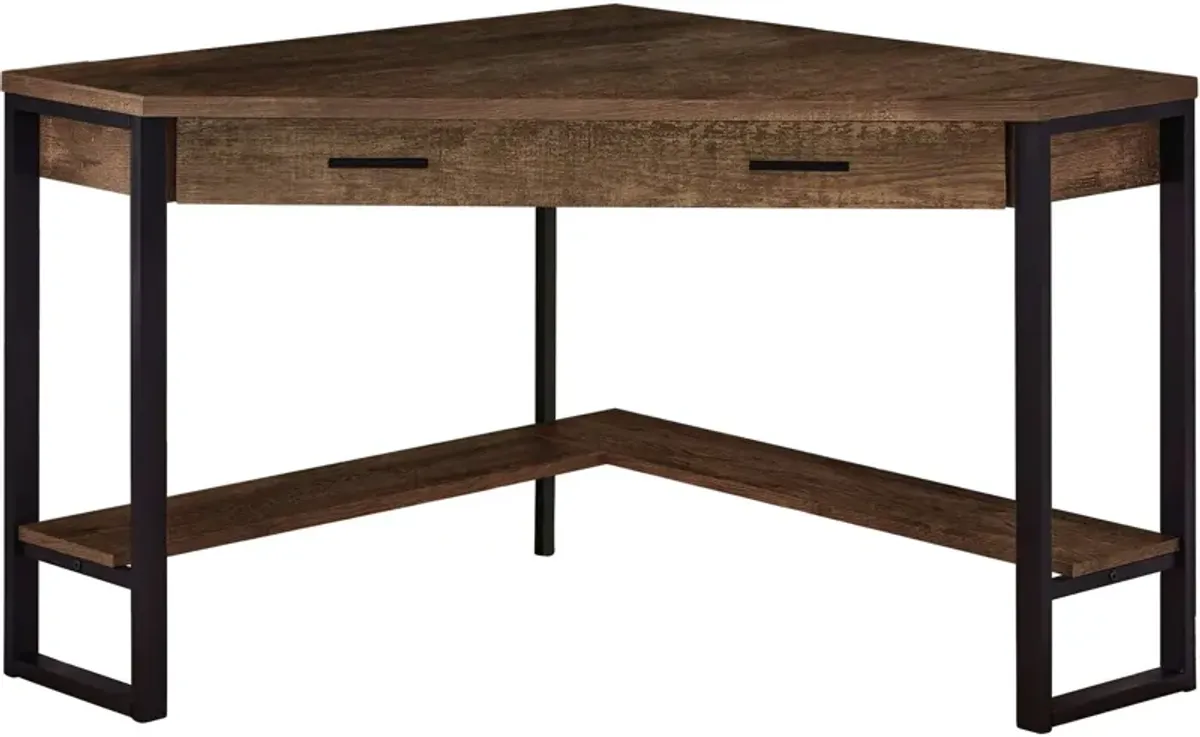 Computer Desk, Home Office, Corner, Storage Drawers, 42"L, Work, Laptop, Metal, Laminate, Brown, Black, Contemporary, Modern