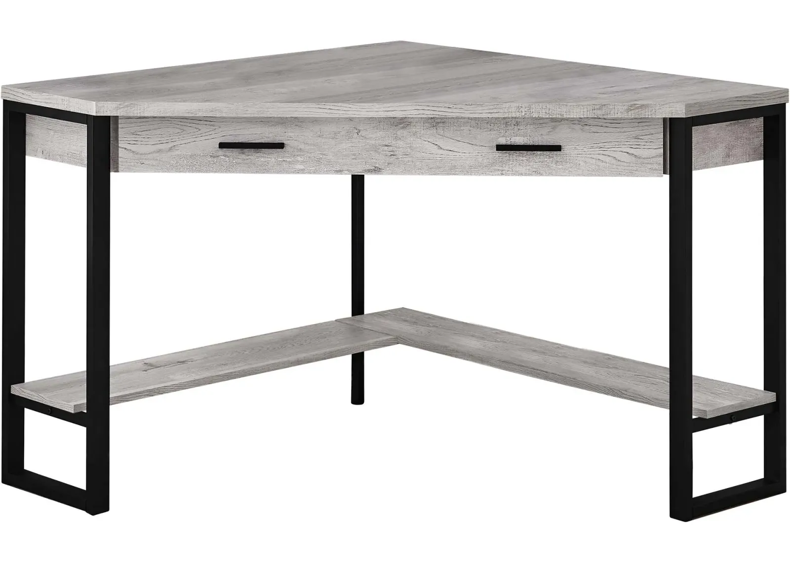 Computer Desk, Home Office, Corner, Storage Drawers, 42"L, Work, Laptop, Metal, Laminate, Grey, Black, Contemporary, Modern