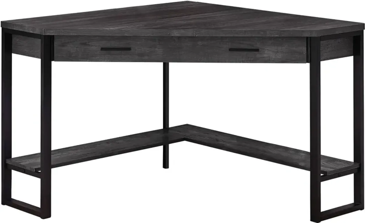 Computer Desk, Home Office, Corner, Storage Drawers, 42"L, Work, Laptop, Metal, Laminate, Black, Contemporary, Modern