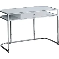 Computer Desk, Home Office, Laptop, Storage Drawers, 48"L, Work, Metal, Laminate, White, Chrome, Contemporary, Modern