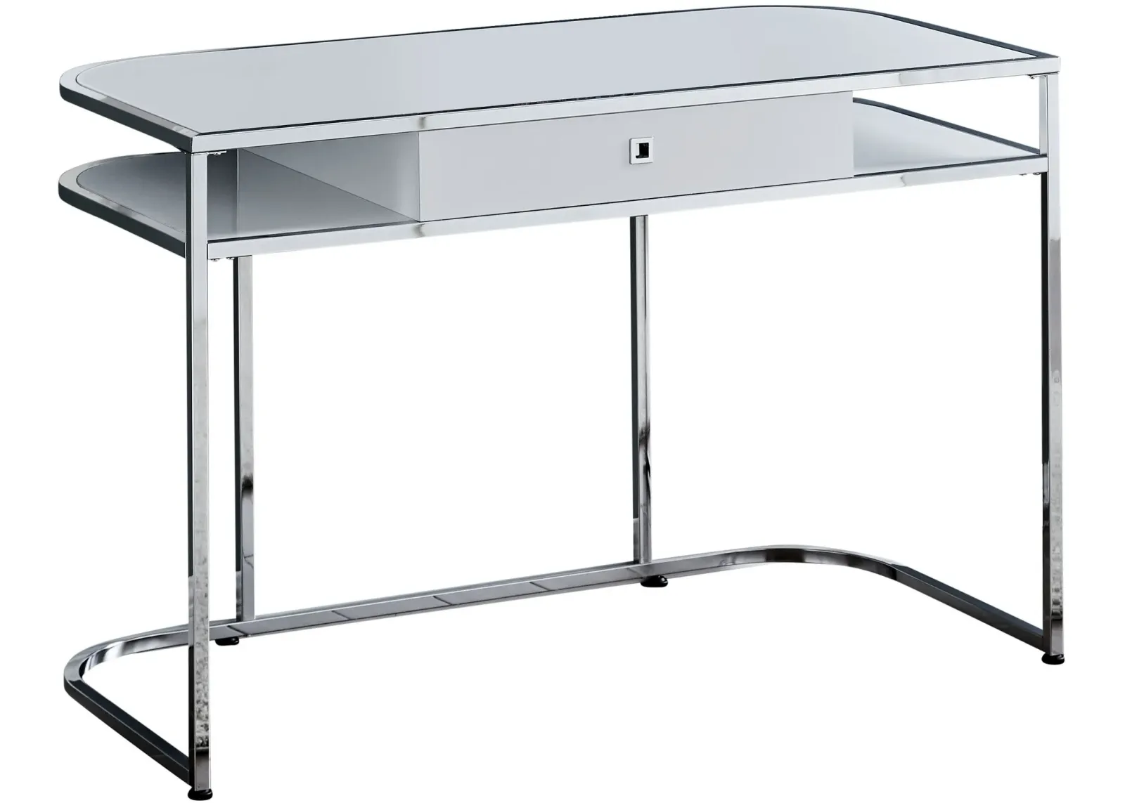 Computer Desk, Home Office, Laptop, Storage Drawers, 48"L, Work, Metal, Laminate, White, Chrome, Contemporary, Modern