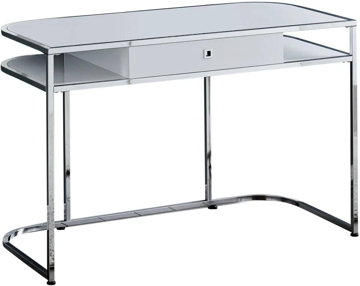 Computer Desk, Home Office, Laptop, Storage Drawers, 48"L, Work, Metal, Laminate, White, Chrome, Contemporary, Modern