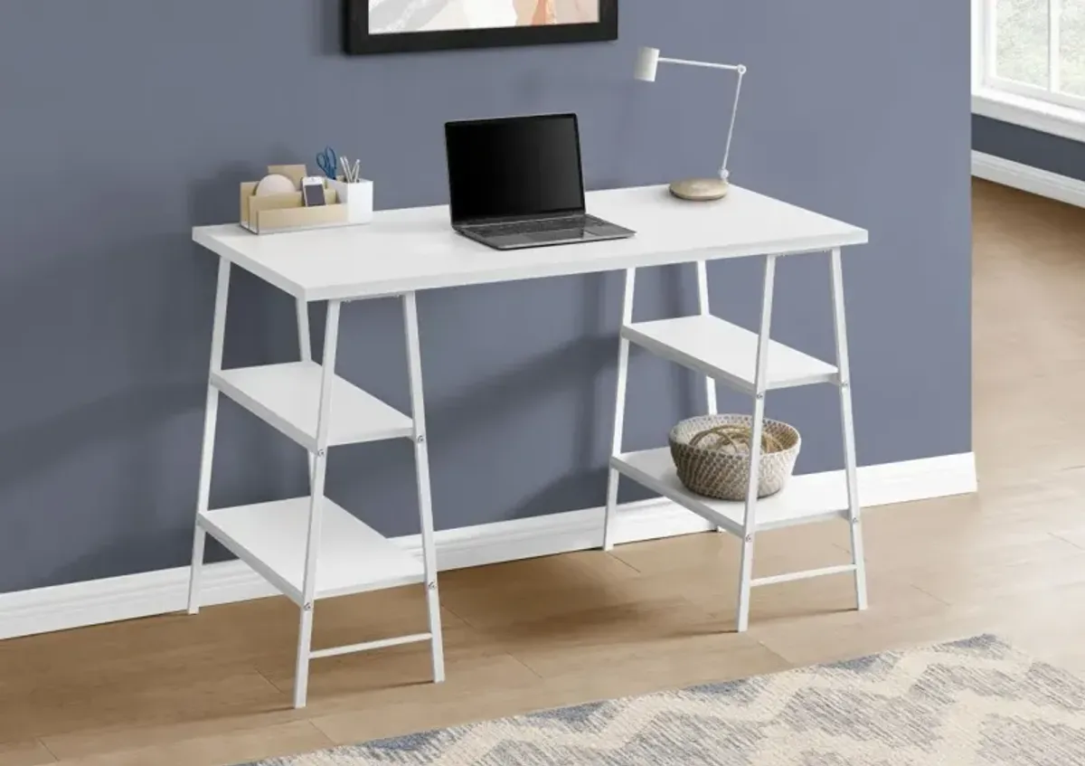 Computer Desk, Home Office, Laptop, Storage Shelves, 48"L, Work, Metal, Laminate, White, Contemporary, Modern