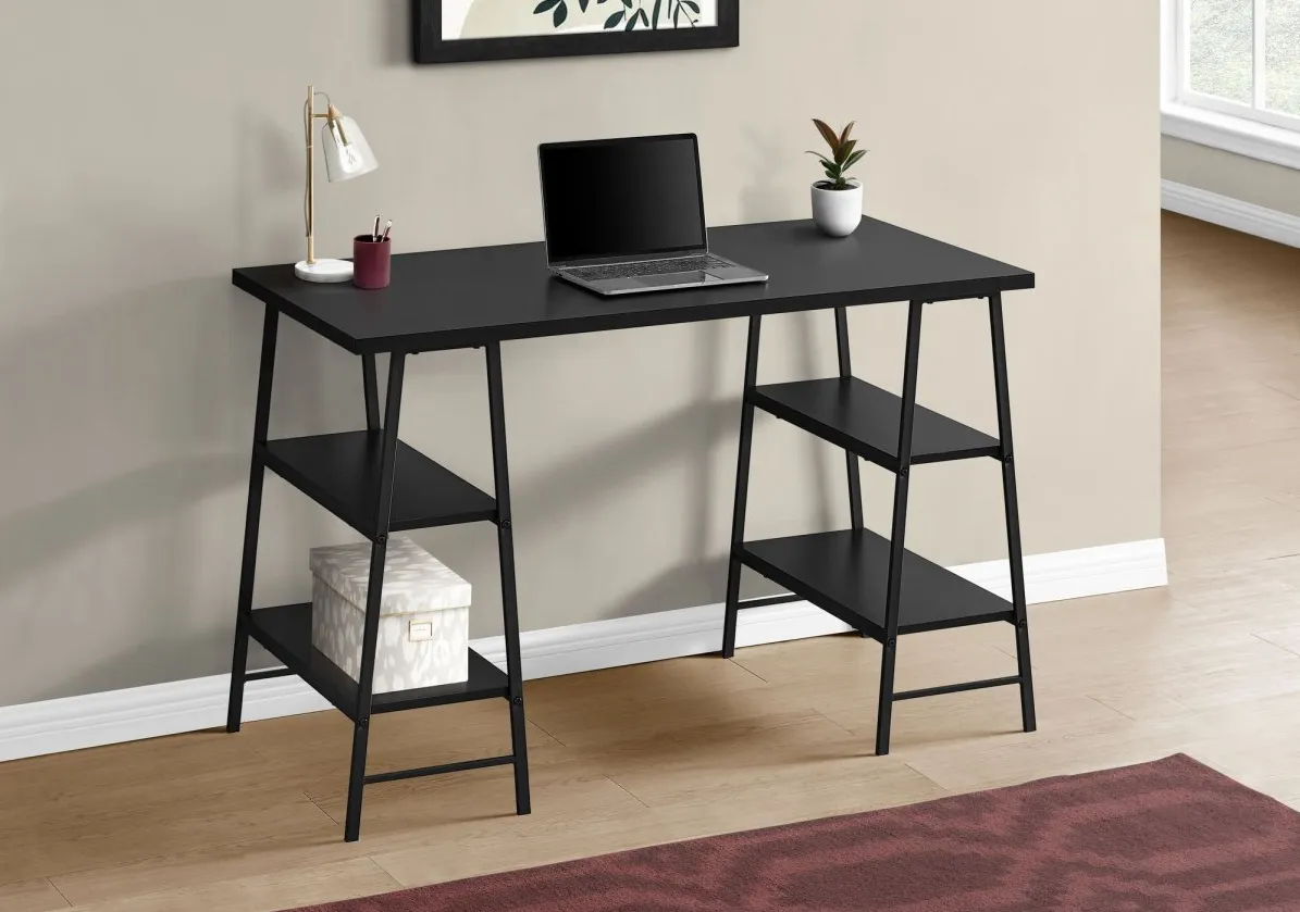 Computer Desk, Home Office, Laptop, Storage Shelves, 48"L, Work, Metal, Laminate, Black, Contemporary, Modern