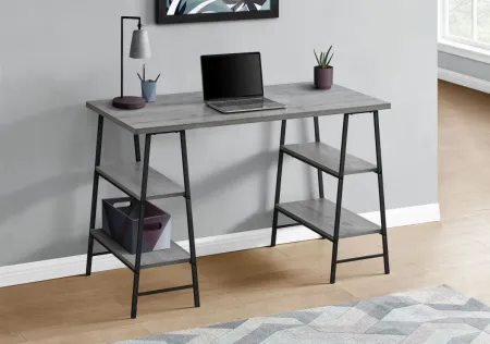 Computer Desk, Home Office, Laptop, Storage Shelves, 48"L, Work, Metal, Laminate, Grey, Black, Contemporary, Modern