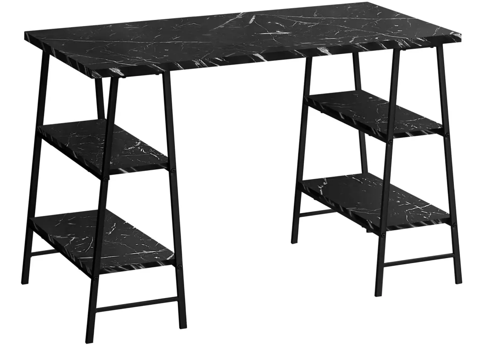 Computer Desk, Home Office, Laptop, Storage Shelves, 48"L, Work, Metal, Laminate, Black Marble Look, Contemporary, Modern