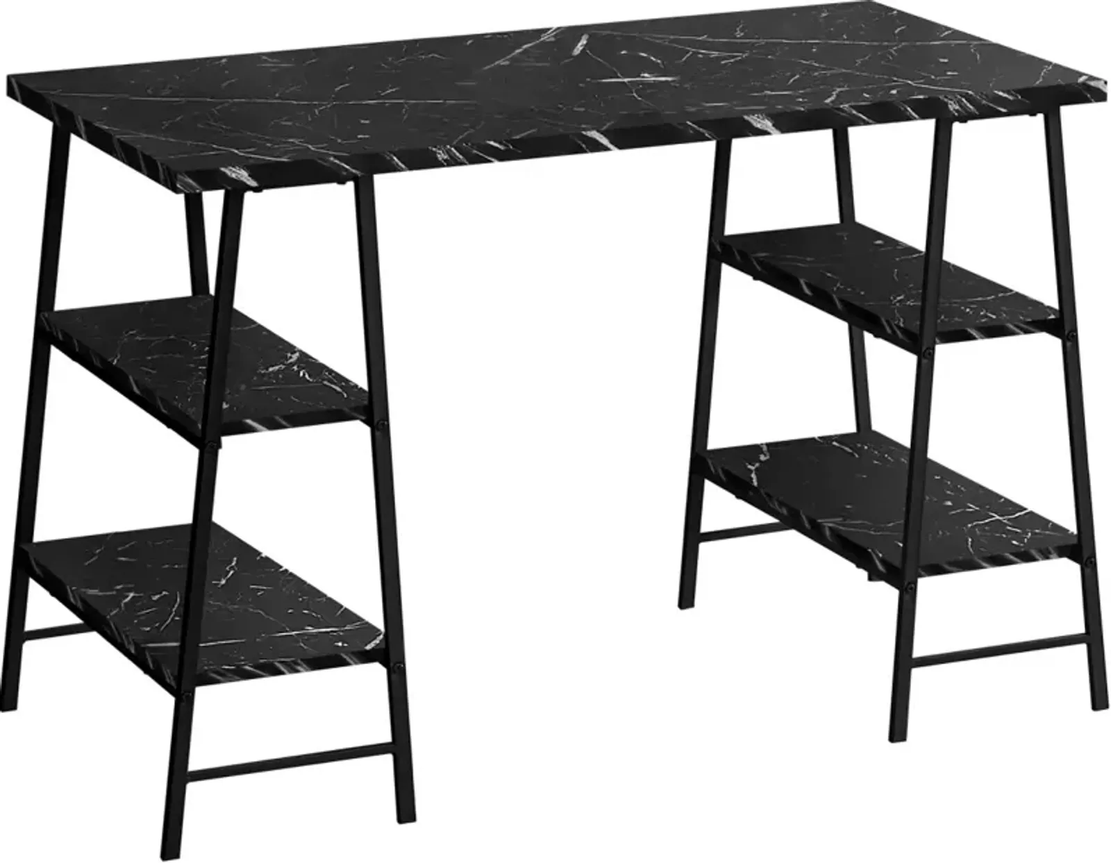 Computer Desk, Home Office, Laptop, Storage Shelves, 48"L, Work, Metal, Laminate, Black Marble Look, Contemporary, Modern