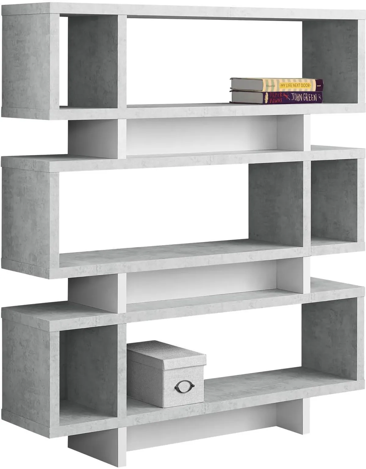 Bookshelf, Bookcase, Etagere, 4 Tier, 55"H, Office, Bedroom, Laminate, Grey, White, Contemporary, Modern