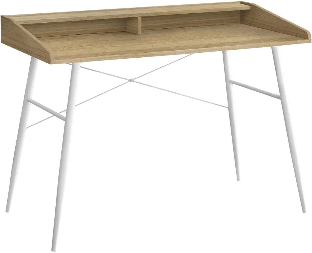 Computer Desk, Home Office, Laptop, Storage Shelves, 48"L, Work, Metal, Laminate, Natural, White, Contemporary, Modern