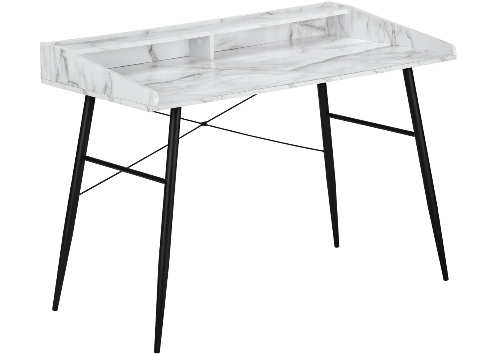 Computer Desk, Home Office, Laptop, Storage Shelves, 48"L, Work, Metal, Laminate, White Marble Look, Black, Contemporary, Modern