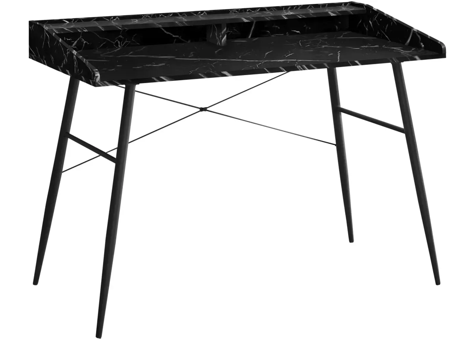 Computer Desk, Home Office, Laptop, Storage Shelves, 48"L, Work, Metal, Laminate, Black Marble Look, Contemporary, Modern