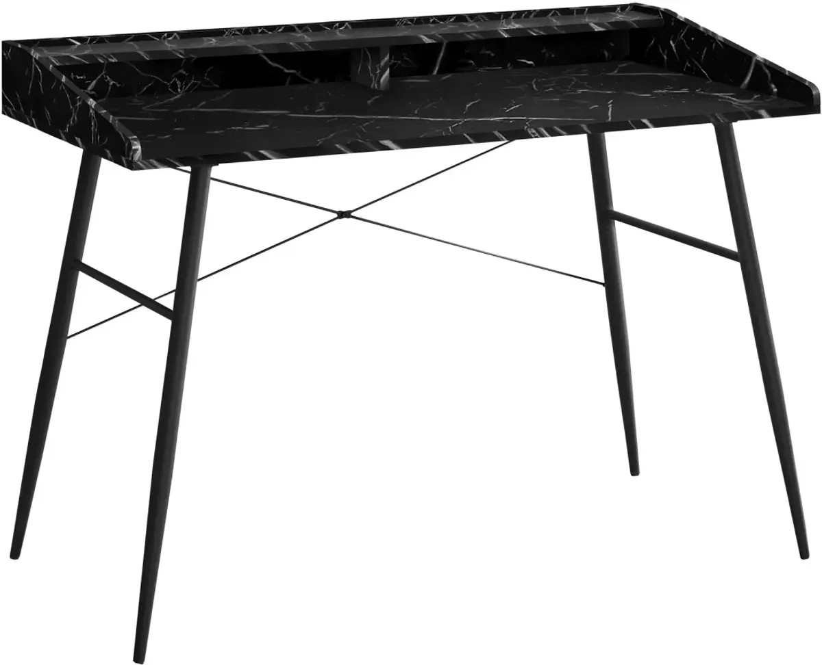 Computer Desk, Home Office, Laptop, Storage Shelves, 48"L, Work, Metal, Laminate, Black Marble Look, Contemporary, Modern