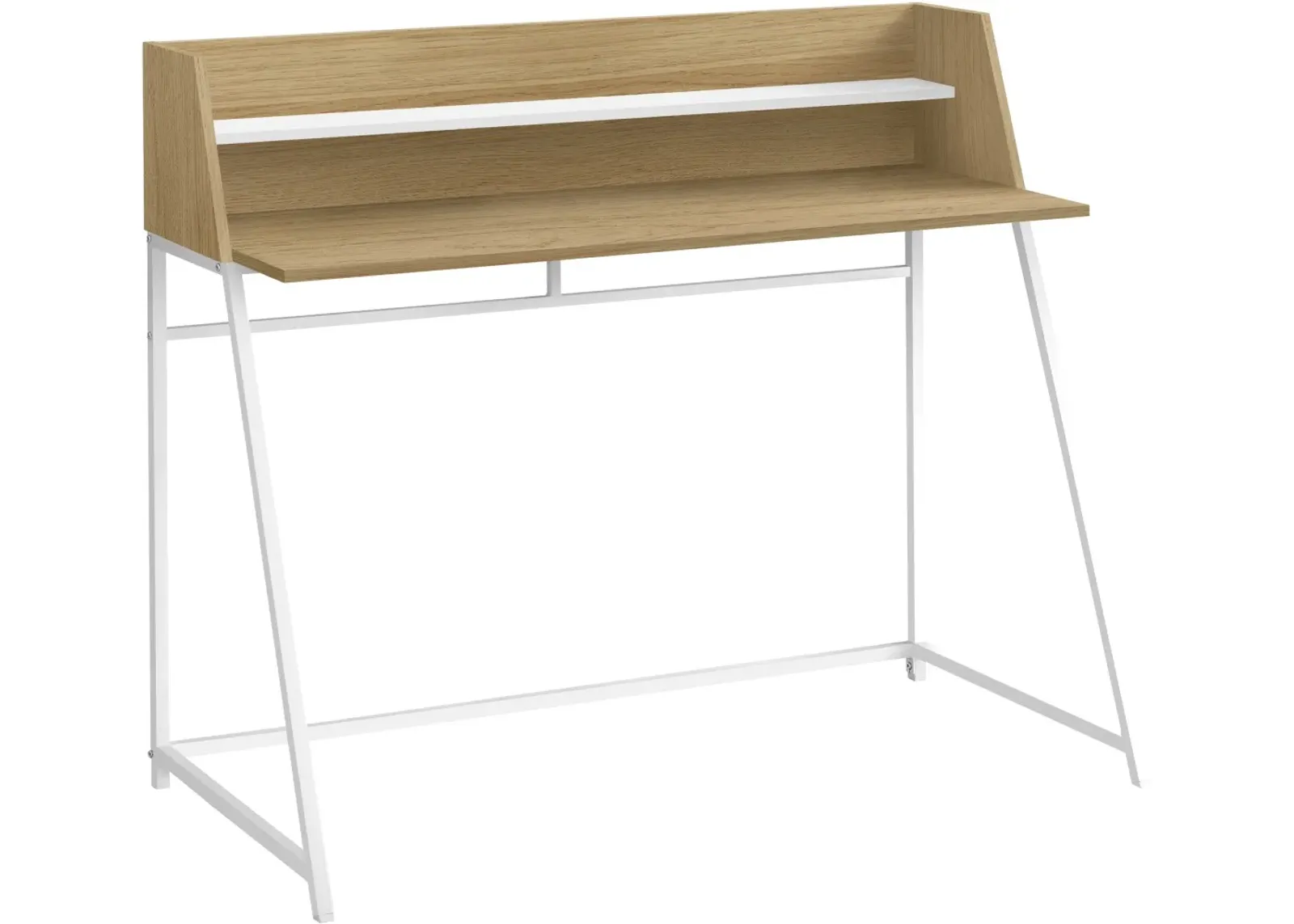 Computer Desk, Home Office, Laptop, Storage Shelves, 48"L, Work, Metal, Laminate, Natural, White, Contemporary, Modern