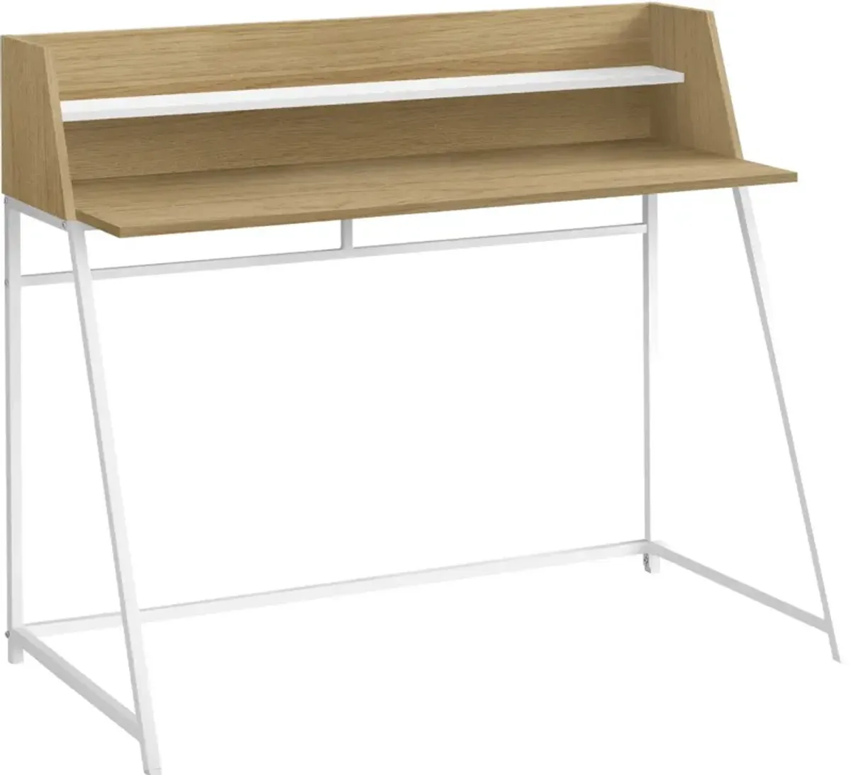 Computer Desk, Home Office, Laptop, Storage Shelves, 48"L, Work, Metal, Laminate, Natural, White, Contemporary, Modern