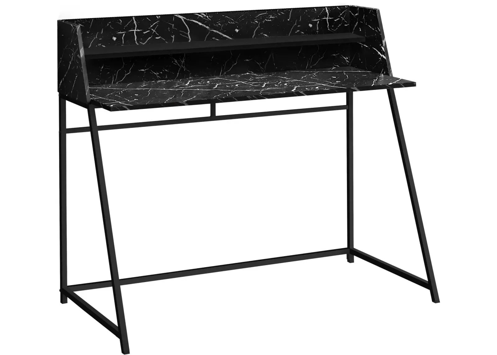 Computer Desk, Home Office, Laptop, Storage Shelves, 48"L, Work, Metal, Laminate, Black Marble Look, Contemporary, Modern