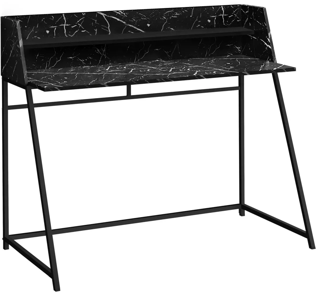 Computer Desk, Home Office, Laptop, Storage Shelves, 48"L, Work, Metal, Laminate, Black Marble Look, Contemporary, Modern