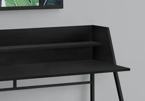 Computer Desk, Home Office, Laptop, Storage Shelves, 48"L, Work, Metal, Laminate, Black, Contemporary, Modern
