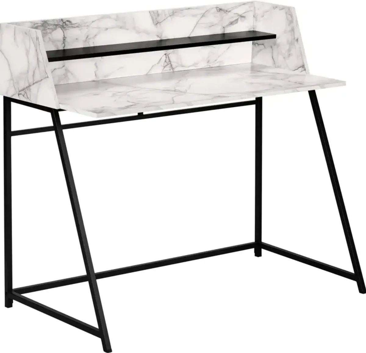 Computer Desk, Home Office, Laptop, Storage Shelves, 48"L, Work, Metal, Laminate, White Marble Look, Black, Contemporary, Modern