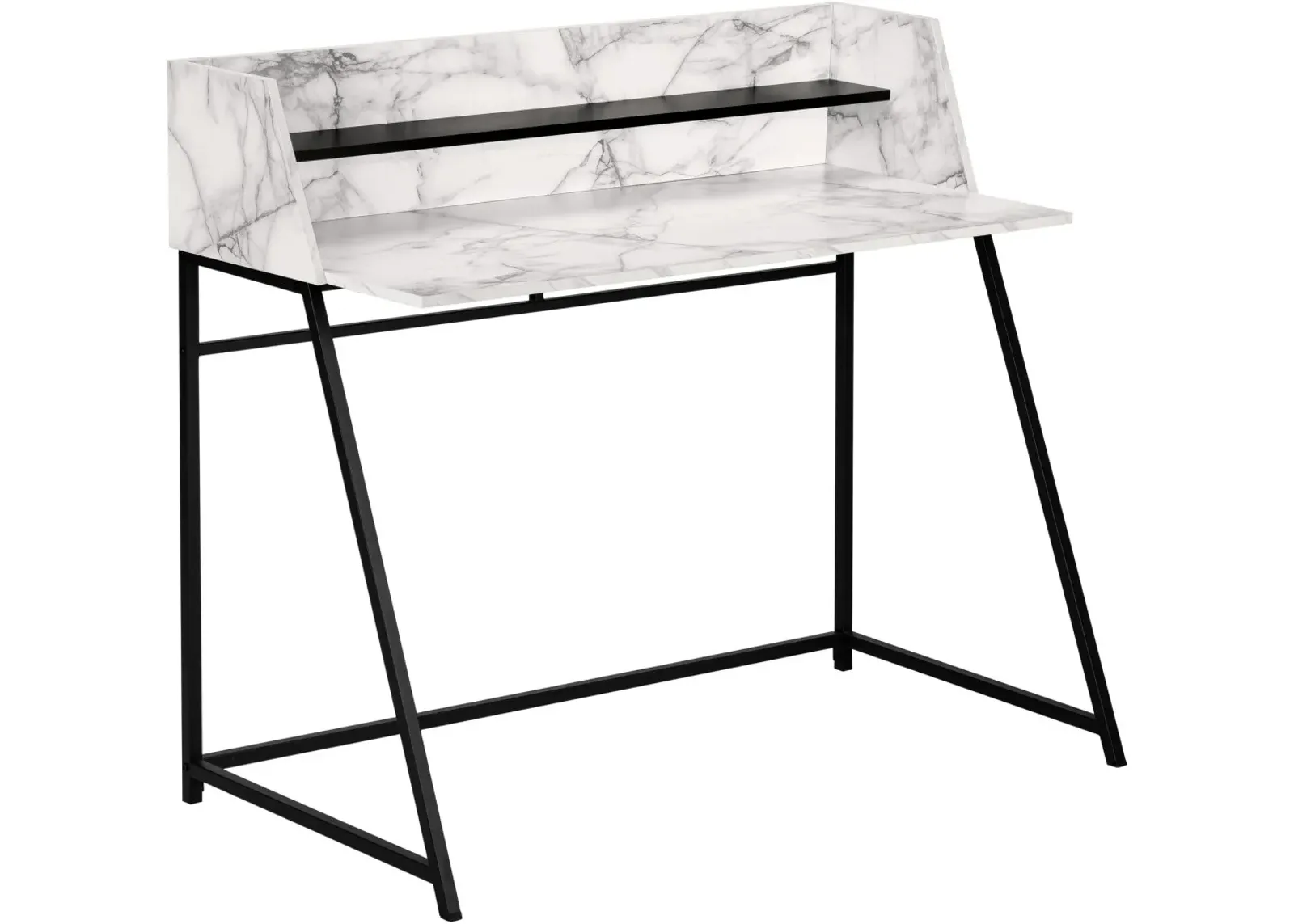 Computer Desk, Home Office, Laptop, Storage Shelves, 48"L, Work, Metal, Laminate, White Marble Look, Black, Contemporary, Modern