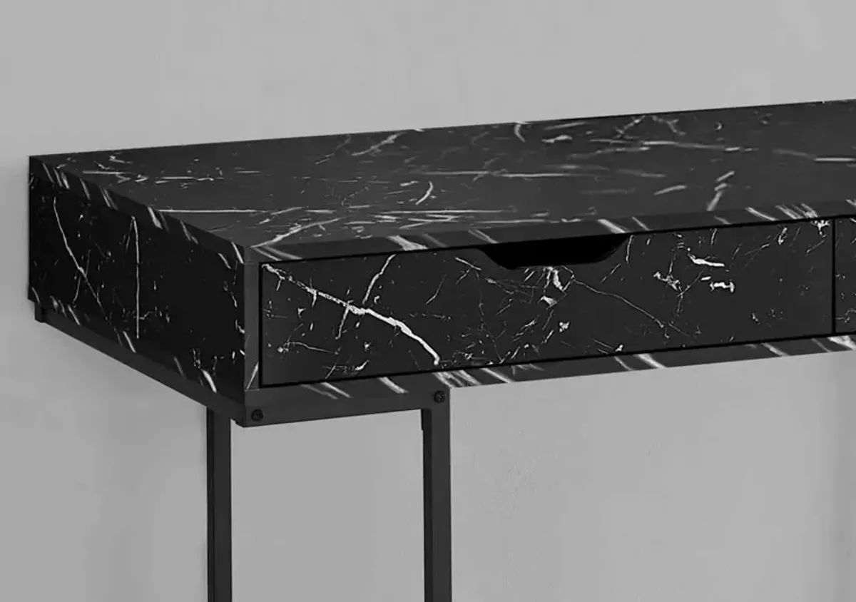 Computer Desk, Home Office, Laptop, Storage Drawers, 48"L, Work, Metal, Laminate, Black Marble Look, Contemporary, Modern