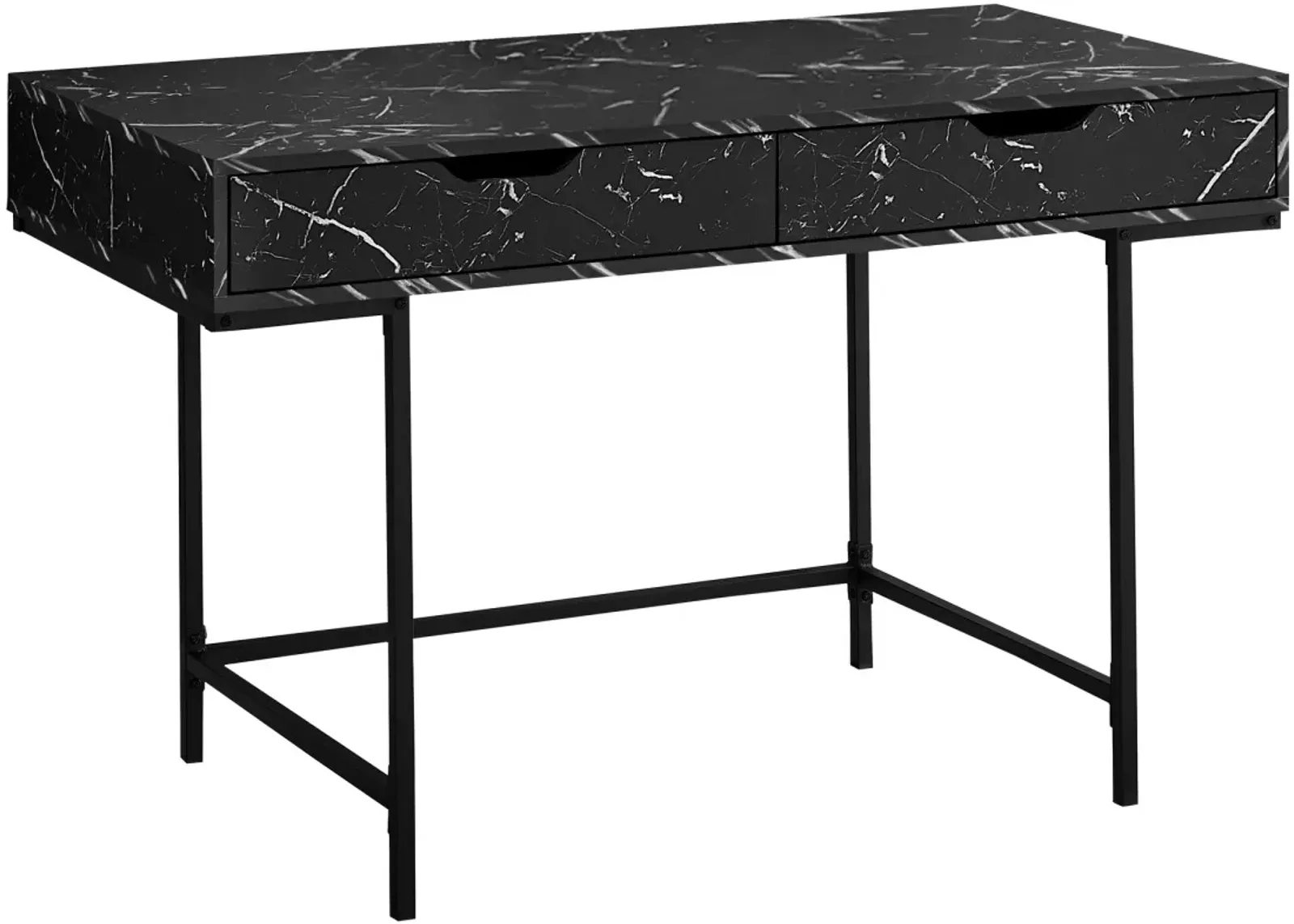 Computer Desk, Home Office, Laptop, Storage Drawers, 48"L, Work, Metal, Laminate, Black Marble Look, Contemporary, Modern