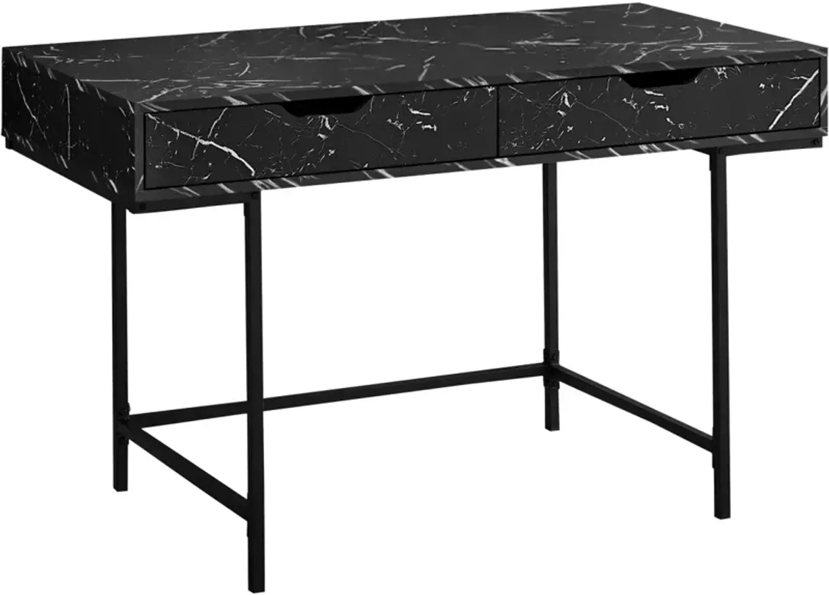 Computer Desk, Home Office, Laptop, Storage Drawers, 48"L, Work, Metal, Laminate, Black Marble Look, Contemporary, Modern