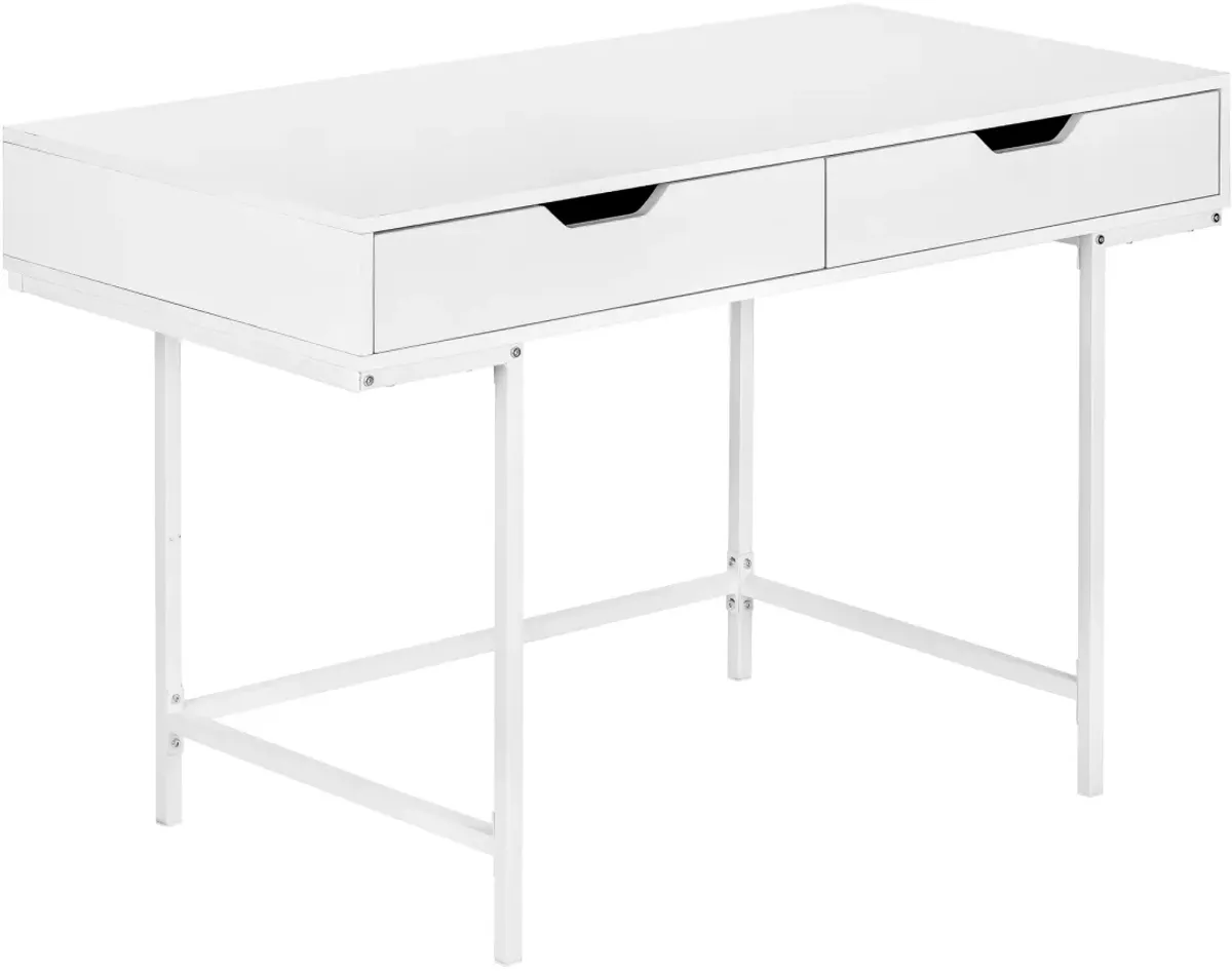 Computer Desk, Home Office, Laptop, Storage Drawers, 48"L, Work, Metal, Laminate, White, Contemporary, Modern