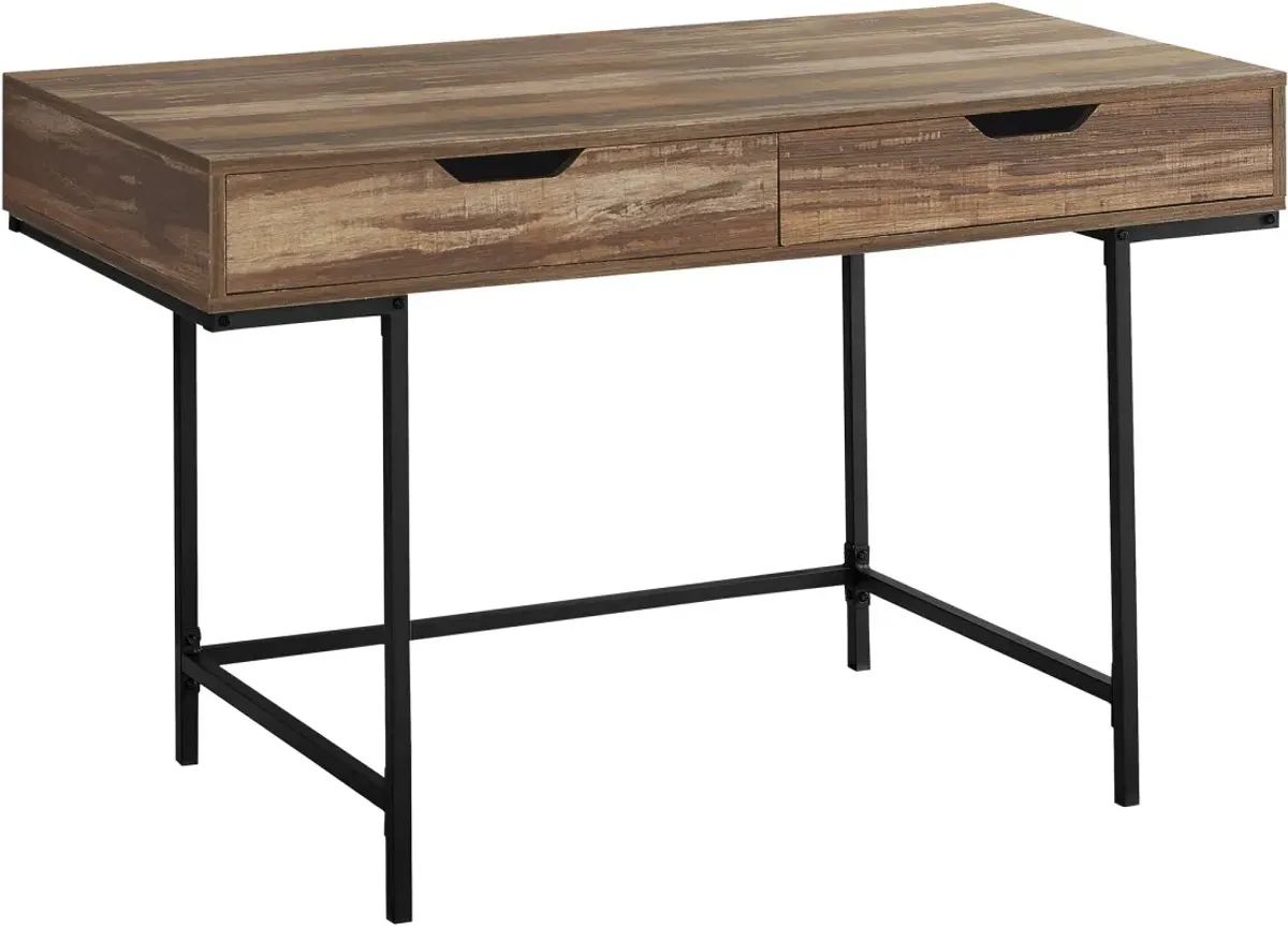 Computer Desk, Home Office, Laptop, Storage Drawers, 48"L, Work, Metal, Laminate, Brown, Black, Contemporary, Modern