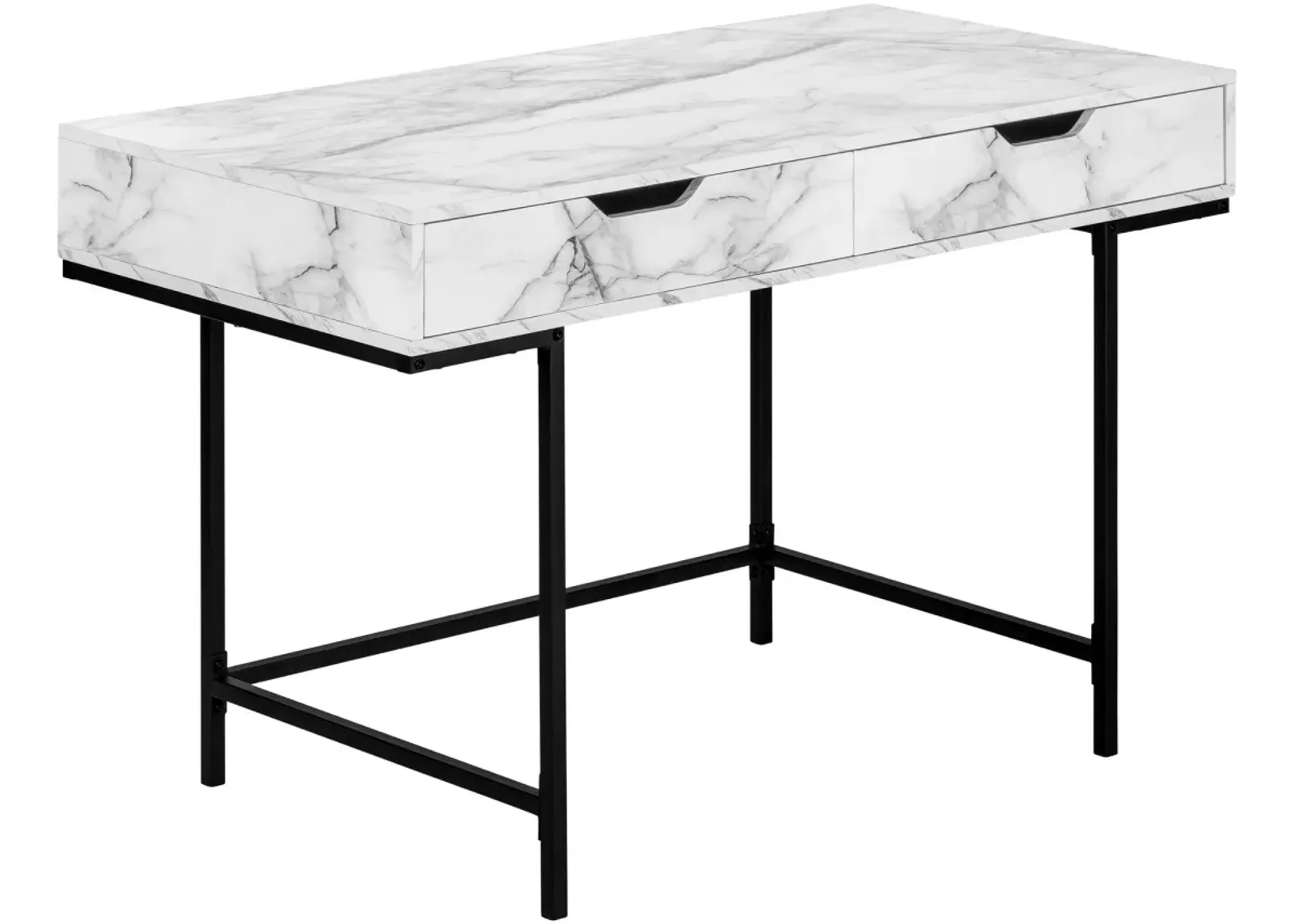 Computer Desk, Home Office, Laptop, Storage Drawers, 48"L, Work, Metal, Laminate, White Marble Look, Black, Contemporary, Modern