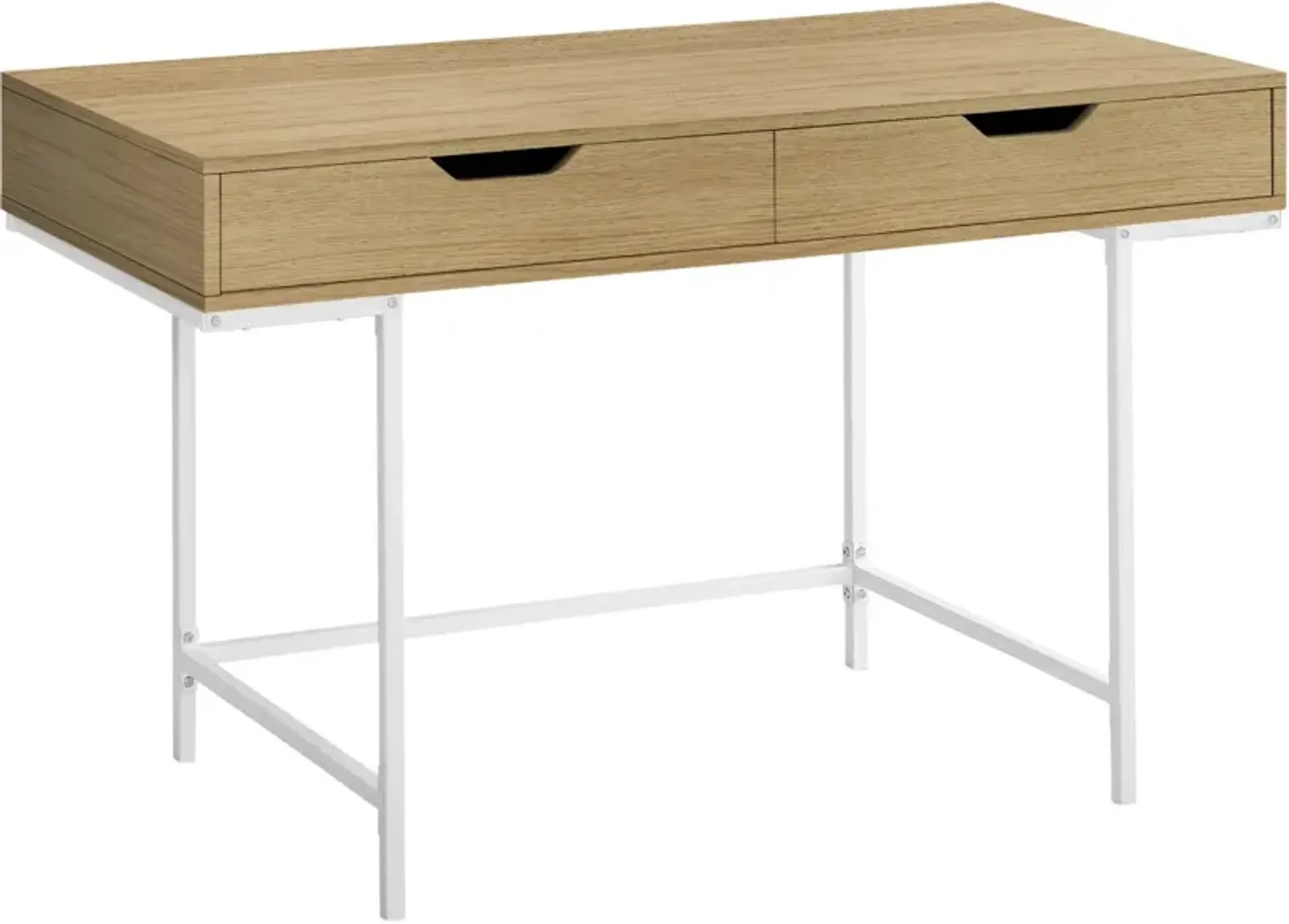 Computer Desk, Home Office, Laptop, Storage Drawers, 48"L, Work, Metal, Laminate, Natural, White, Contemporary, Modern