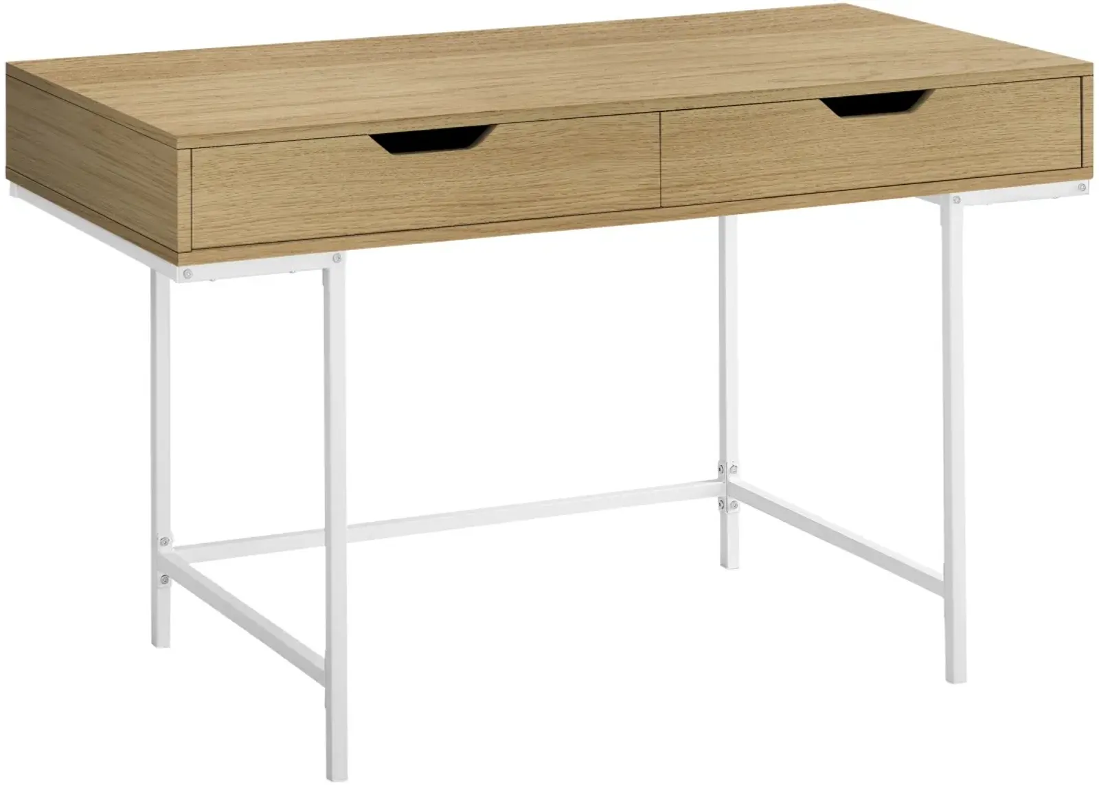 Computer Desk, Home Office, Laptop, Storage Drawers, 48"L, Work, Metal, Laminate, Natural, White, Contemporary, Modern