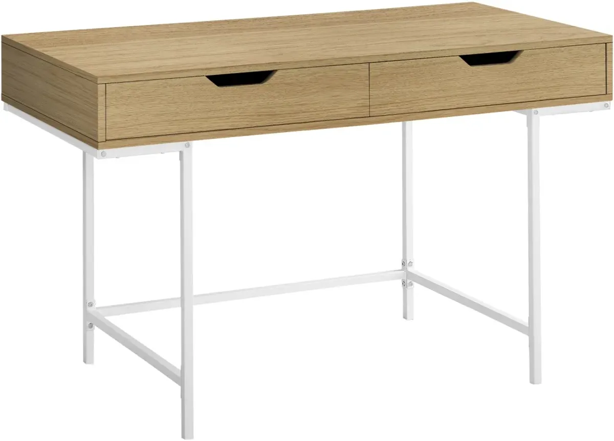 Computer Desk, Home Office, Laptop, Storage Drawers, 48"L, Work, Metal, Laminate, Natural, White, Contemporary, Modern